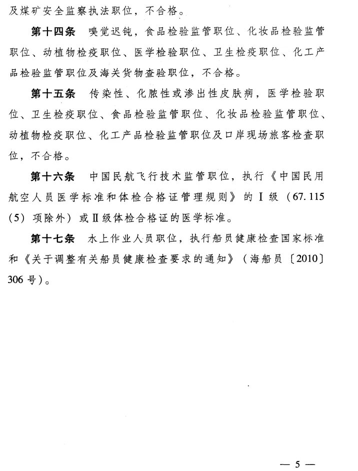 2021公务员录用体检特殊标准（试行）