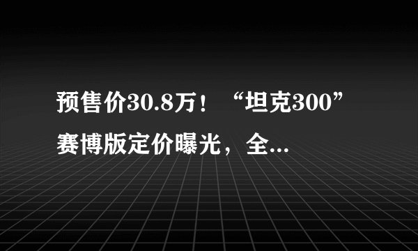 预售价30.8万！“坦克300”赛博版定价曝光，全球限量3000台