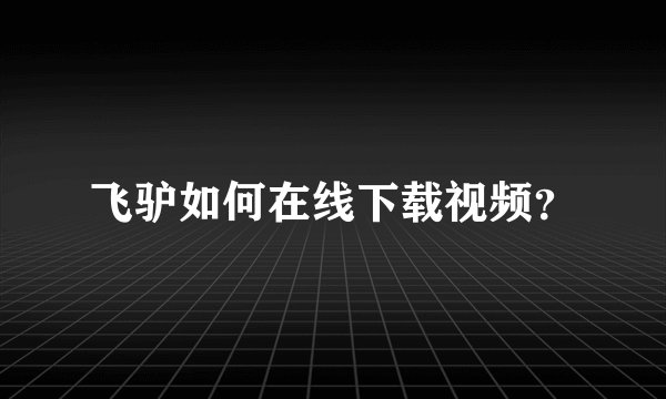 飞驴如何在线下载视频？